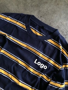 Camiseta de Manga Larga a Rayas para Hombre, Cuello Redondo, Corte Regular, 100% Algodón Tejido, Informal, Transpirable, Diseño con Logotipo Frontal - Product Image 3
