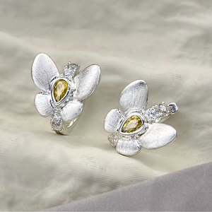 Butterfly Huggie <b>Earrings</b> Gold Plated With Zirconium 925 Silver Ear <b>Posts</b> Party Jewelry - Product Image 4