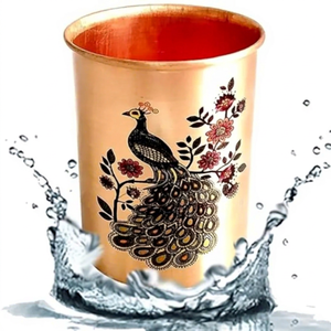 Gobelet décoratif en cuivre avec motif floral de paon, tasse à eau traditionnelle pour la maison, les repas, les cadeaux et les occasions festives - Product Image 1