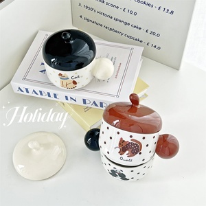 Mug en céramique avec couvercle, série Caramel, motif dessin animé mignon, résistant aux hautes températures, compatible micro-ondes, pour le bureau, le dortoir, tasse pour filles - Product Image 4