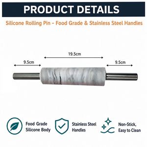 Rouleau à pâtisserie en silicone de qualité alimentaire avec logo personnalisé, manche en acier inoxydable, antiadhésif, pour pâte à sucre, outil de cuisson OEM ODM - Product Image 2