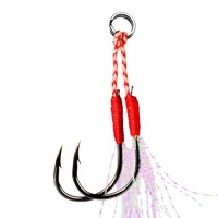 Hameçon de pêche double assisté avec fil et plume, en acier à haute teneur en carbone, pour jigging