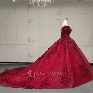 Jancember ANY08 tradicional flor roja perlas vestido de fiesta vestidos de noche hinchados - Product Image 2