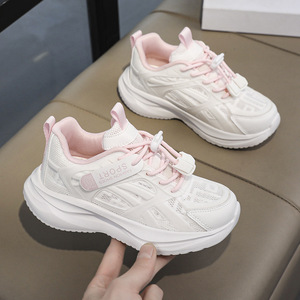 Zapatos deportivos para niños, zapatos para correr con hebilla elástica transpirable de malla, color blanco, rosa, morado, adorno mejorado A333 - Product Image 4