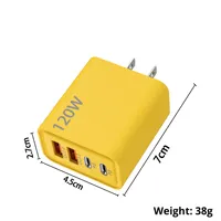 Chargeur USB jaune 120W OEM ODM avec prise US/UK/EU, double charge, 4 ports USB-A et Type-C, chargeur mural USB pour appareils mobiles