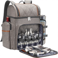 Sac à dos de pique-nique pour 4 personnes, ensemble isotherme étanche, pochette à vin, design à double étage - Utilisation en plage, camping, parc