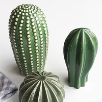 Nouvelle Décoration Cactus en Céramique de Haute Qualité Style Nordique 2025, Design Moderne Vert Glacé, Ornement d'Intérieur Inspiré Pâques Halloween