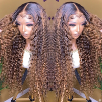 Perruque Lace Front Cheveux Humains Bouclés Ondulés Profonds Pas Chère, Couleur Blond Miel, Cheveux Remy Pré-coupés, Perruques Full HD Lace pour Femmes