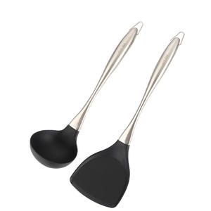 Stainless Steel <b>Silicone</b> Kitchen Tool Set 2 Piece Soup Ladle And <b>Spatula</b> Food Grade Non Stick High Heat Resistant - Product Image 1