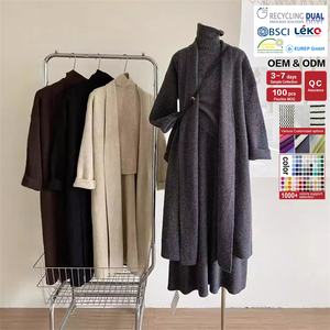 En Gros Ensemble <span class=keywords><strong>Pull</strong></span> 3 Pièces Femme Kaki: Gilet Cardigan en Maille Épaisse, <span class=keywords><strong>Pull</strong></span> Col Roulé Couleur Unie et Robe Mi-Longue - Product Image 2