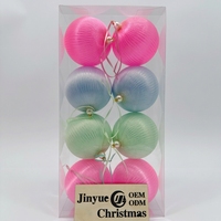 Boules de Noël en plastique incassable, décorées de satin rayé, ornements de sapin de Noël faits à la main, décorations de mariage