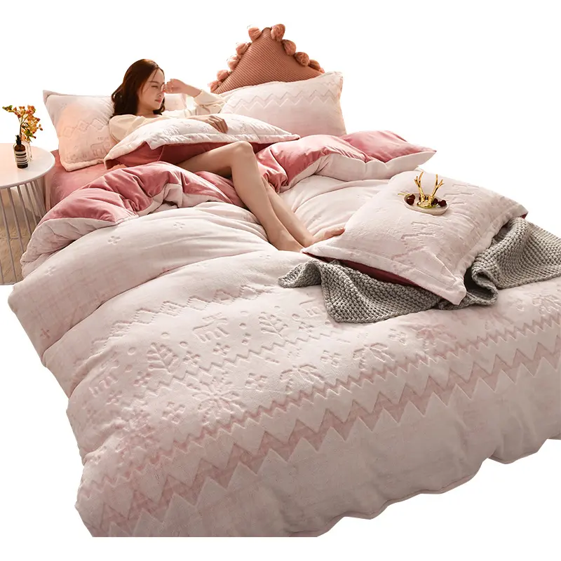 Invierno térmico franela sábana de cama, leche terciopelo corte flor poliéster 4 Juego de ropa de cama