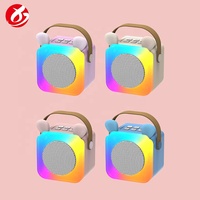Mesin Karaoke Mini Box Logo Kustom untuk Penggunaan Luar Ruangan, Pemutar Musik Mp3, Speaker Bluetooth Lucu untuk Anak-anak dengan Mikrofon