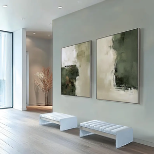 Ensemble <span class=keywords><strong>de</strong></span> 2 peintures abstraites vertes et blanches à l'huile <span class=keywords><strong>sur</strong></span> toile Texture vert foncé <span class=keywords><strong>peinture</strong></span> verte sauge décoration murale abstraite moderne - Product Image 6