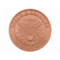 Pièce de collection Challenge Coin de 1 oz en cuivre fin .999, imprimée UV, motif plage et beautés en bikini, style moderne antique, avec art de coquillage en relief 3D