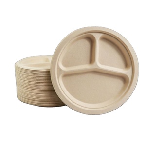 Nouvelle tendance : Assiettes jetables compostables en pulpe de bambou à 3 compartiments, résistantes à l'eau et à l'huile, pour la maison - Product Image 1