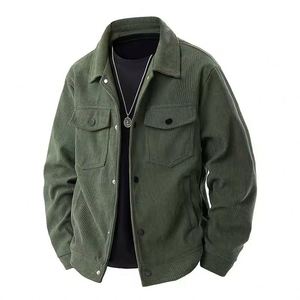 Blouson en velours côtelé uni pour homme avec revers – Manteau de travail décontracté polyvalent au style jeune et tendance - Product Image 4