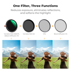 <span class=keywords><strong>Filtro</strong></span> <span class=keywords><strong>de</strong></span> Lente para Cámara K&F Concept 37-82mm ND2-32 Variable (1-5 Stops) y Polarizador Circular CPL y Black Mist 1/4 3 en 1 HD - Product Image 3