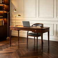 Bureau d'ordinateur ergonomique en bois sur mesure avec pieds à panneaux, table de bureau à domicile, table d'étude à bords arrondis