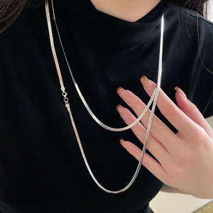 สร้อยคอเงินแท้ S925 แบบแบนยาวพิเศษสำหรับผู้หญิง สร้อยคอแบบซ้อนชั้นสำหรับใส่กับเสื้อสเวตเตอร์ ความยาว 120 ซม. 80 ซม. 60 ซม. 100 ซม. - Product Image 3