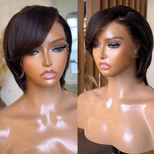 วิกผมสั้นแบบไม่ต้องใช้กาว ขายส่ง ผมแท้บราซิล 100% เรมี่ สำหรับวิกผมลูกไม้ด้านหน้าแบบใส HD ตัดเย็บสองชั้น สีดำ สำหรับผู้หญิง - Product Image 2