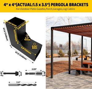 DIY 90 °   Supports d'angle droits pour gazebos, patios, porches, chalets en bois, support de pergola en forme de L 4"x4" - Product Image 2