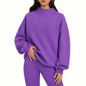 <b>Women</b> Oversized Mockneck Fleece <b>Long</b> <b>Sleeve</b> <b>Top</b> Fabric Plush Feel Relaxed Body Modern Casual Winter Garment - Product Image 1