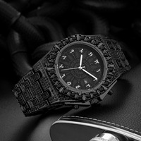 Montre pour homme avec cadran arabe personnalisé, lunette octogonale entièrement sertie de diamants noirs, boîtier en alliage, bracelet, montre de mode et d'affaires