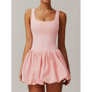 Falda acampanada de gasa rosa con dobladillo con volantes, cintura elástica y diseño en línea A para mujer, ropa casual de verano - Product Image 1