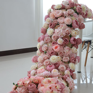 งานตกแต่งงานแต่งงานสุดหรู โต๊ะยาวประดับดอกโบตั๋นสีชมพูประดิษฐ์ - Product Image 3