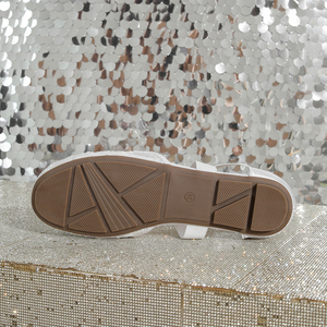 Chaussures plates de ballet pour femmes en maille brodée florale blanche, avec bride de cheville élastique réglable et bout fermé – Tendance mode du <span class=keywords><strong>fournisseur</strong></span> chinois - Product Image 6