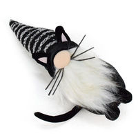 Poupée goblin chat noir rayé d'Halloween, poupée sans visage, ornement gnome, décoration elfe animal chaton