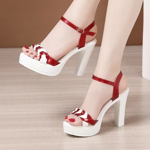 Sandales à talons hauts et épais pour femmes, nouvelle collection été 2024, plateforme imperméable à semelle épaisse, bout ouvert, polyvalentes - Product Image 1