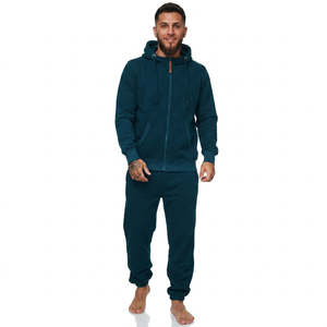 300GSM 100% Cotton Acid Wash 2-in-1 Tracksuit Men Regular Fit Full Zip <b>Jacket</b> Joggers Set Solid Beige Color Embroidered Chest - Product Image 1