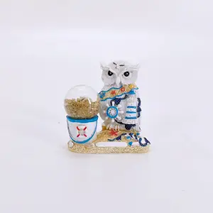Artigianato in resina personalizzato beach souvenir sand design snow ball snow globe con gufo animale