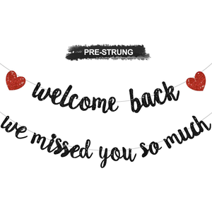 Pancarta Negra Brillante de Bienvenida, <span class=keywords><strong>Te</strong></span> Extrañamos Muchísimo, Decoraciones de Celebración de Regreso a Casa, Decoración para el Regreso a Clases - Product Image 1