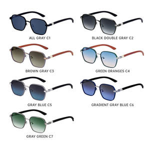 サングラスUv400高級ファッションドライビングサングラスメンズメタルフレームスクエアバンブーウッドグレインサングラス - Product Image 4