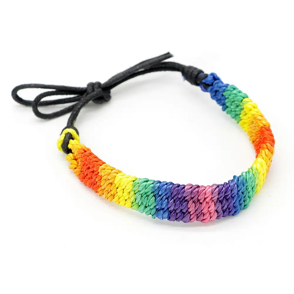 Tùy chỉnh có thể điều chỉnh cầu vồng bện dây ban nhạc dây đeo cổ tay cầu vồng niềm tự hào phụ kiện LGBT Vòng đeo tay