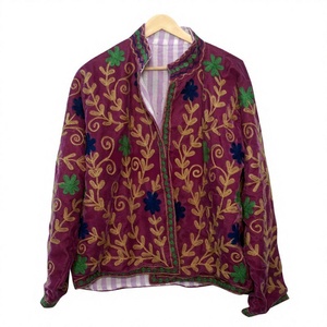 Handcraft Knitted Floral Embroidered Breathable Reversible Suzani Velvet Women's Winter <b>Jacket</b> Cotton Fill Front Logo Bridesmaid - Product Image 1
