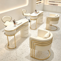Tables de manucure modernes blanches à double ou simple poste avec plateau en marbre et ensemble de chaises avec dépoussiéreur pour poste de beauté et de manucure