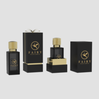 Ensemble d'emballage de parfum de luxe avec logo personnalisé, flacon de parfum en verre transparent de 30/50/100 ml, couvercle doré, boîte cadeau rigide avec poignée et sac fourre-tout