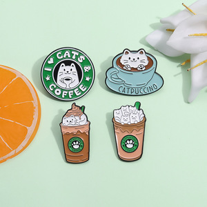 Vente chaude nouveau alliage broche dessin animé chat chaton crème glacée café <span class=keywords><strong>Mik</strong></span> thé en forme de peinture au four Badge étiquette émail broche accessoires - Product Image 2