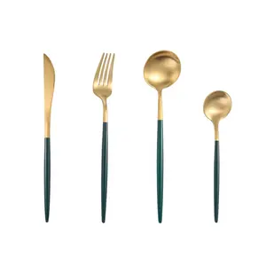 High-End Luxus 304 dunkelgrün Gold Edelstahl Besteck Set Silber Löffel Gabel Messer Besteck Metall Besteck