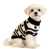 Suéter cálido para mascotas, ropa suave para perros, negro con lunares, talla S, en stock, personalización para pedidos pequeños disponible.