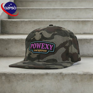 QZFSO Wholesale Custom High Quality Patch Logo 6 Panel Sport <b>Flat</b> Brim Baseball Hat Camo Cotton Gorras Woven Patch Snapback <b>Cap</b> - Product Image 1