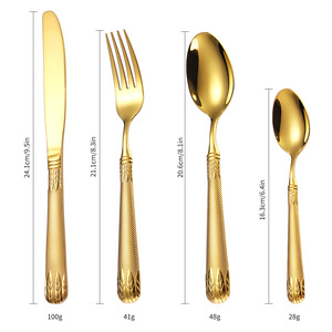 16/24 pezzo 304 acciaio inossidabile <span class=keywords><strong>Set</strong></span> di posate monouso Vintage sollievo coltello forchetta scatola regalo oro per uso domestico o alberghiero - Product Image 2