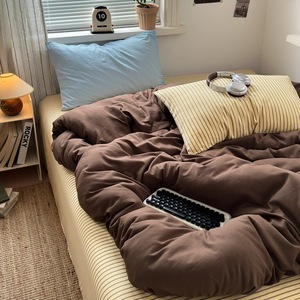 Parure de lit quatre pièces en coton Aocado teint en fil et lavé, <span class=keywords><strong>housse</strong></span> de couette et drap de qualité pour dortoir étudiant - Product Image 6