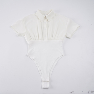Body de mujer con cuello polo y botones, manga corta, cintura fruncida, corte alto, mono casual sexy para discoteca, tops de moda de verano - Product Image 6