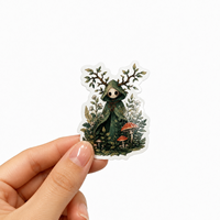 Autocollants personnalisés en vinyle PVC sur le thème des esprits de la forêt anime, avec finition brillante, vernis 3D, découpe UV en relief et gaufrage, représentant des créatures fantastiques