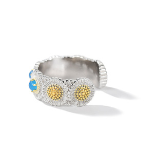 Blue Daisy Ring Gold Plated Two Tone Adjustable Unisex Jewelry Gift - Product Image 3